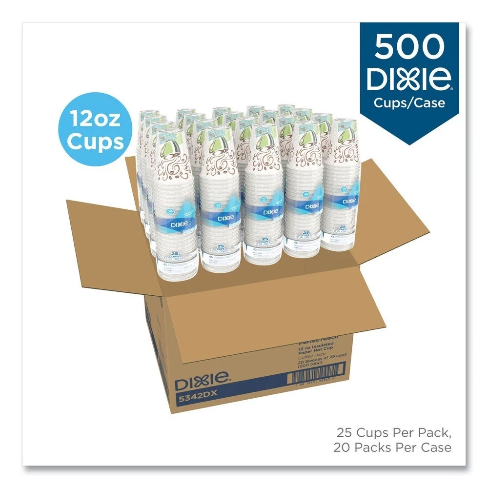 Dixie 5342DX PerfecTouch 12 oz.Paper Hot Cups – Coffee Haze (500/CT) New