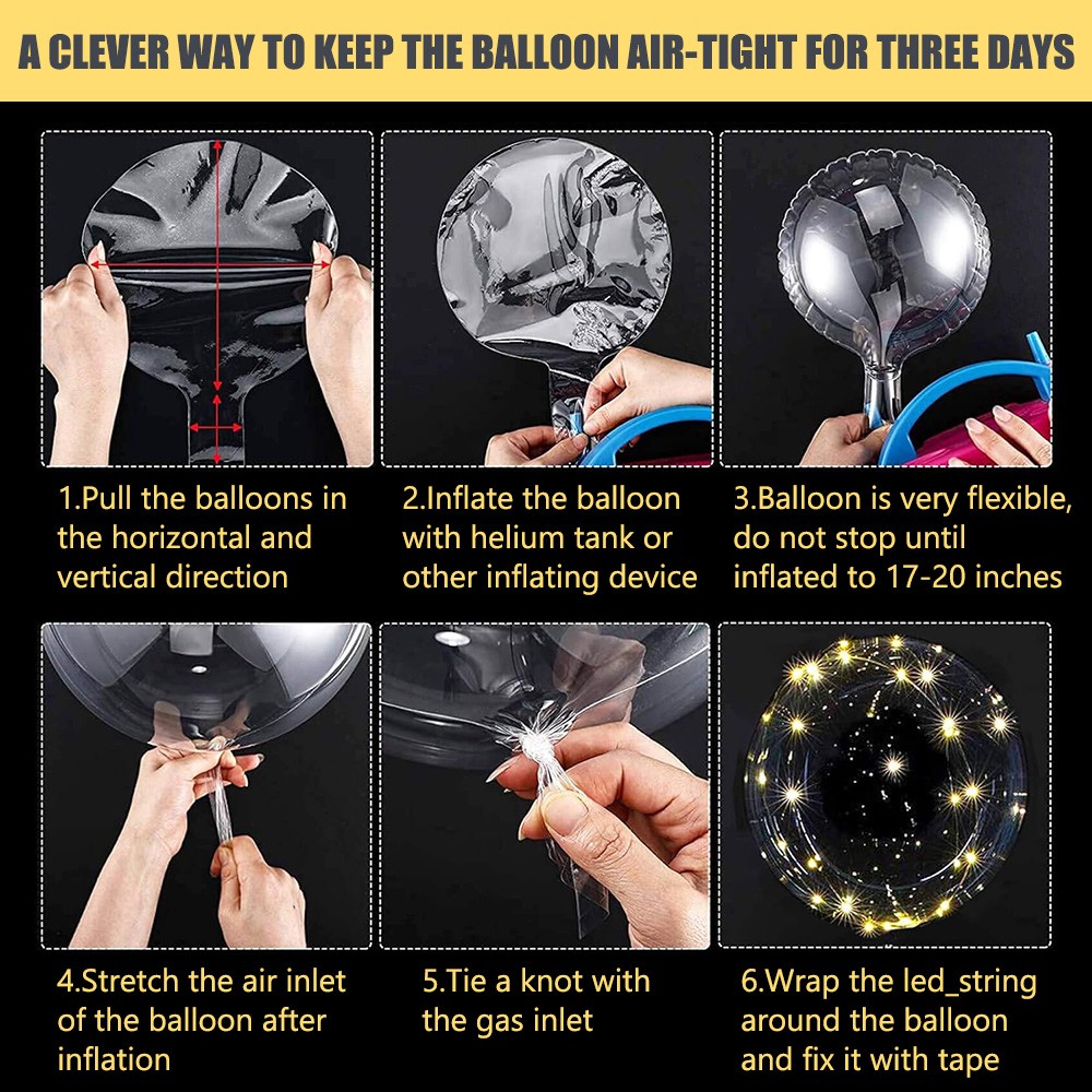 10-50PCS LED Balloons Transparent Bubble Bobo w/Warm White Lights Party Decor
