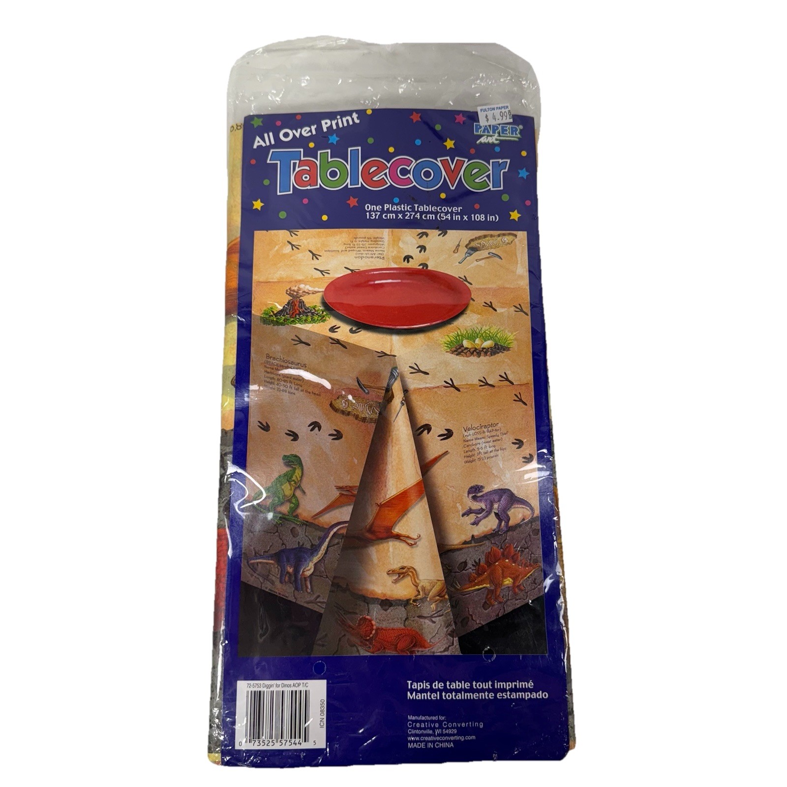Dinosaur Plastic Paper Tablecover 54×108 in Creative Expressions New Dino Facts