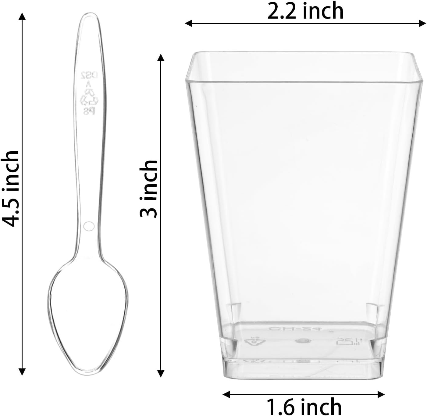 50Pack 5Oz Square Plastic Dessert Cups with Spoons, Reusable Clear Parfait Appet
