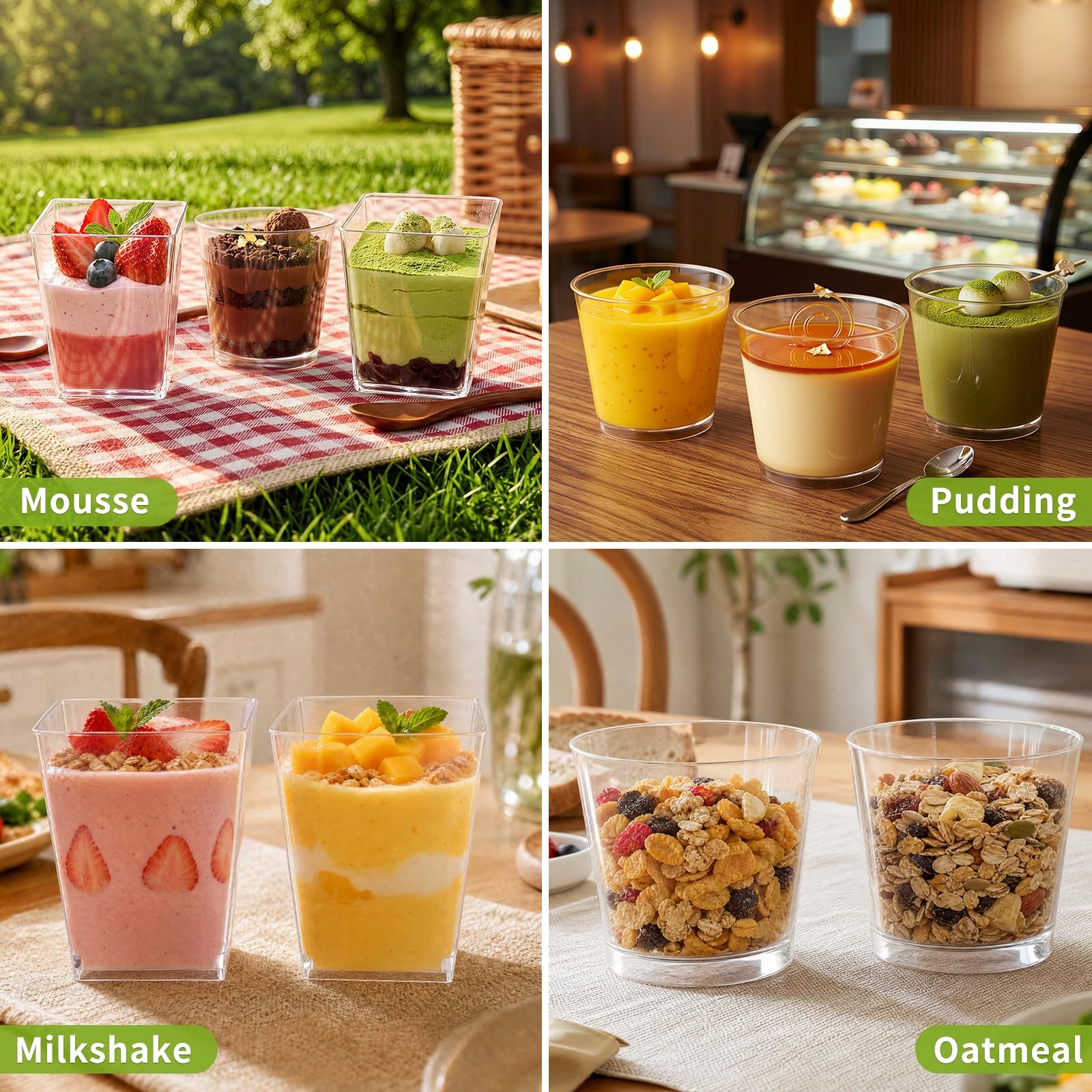 50 Pack 5 oz Disposable Plastic Dessert Cups, BPA-Disposable Square Dessert C…