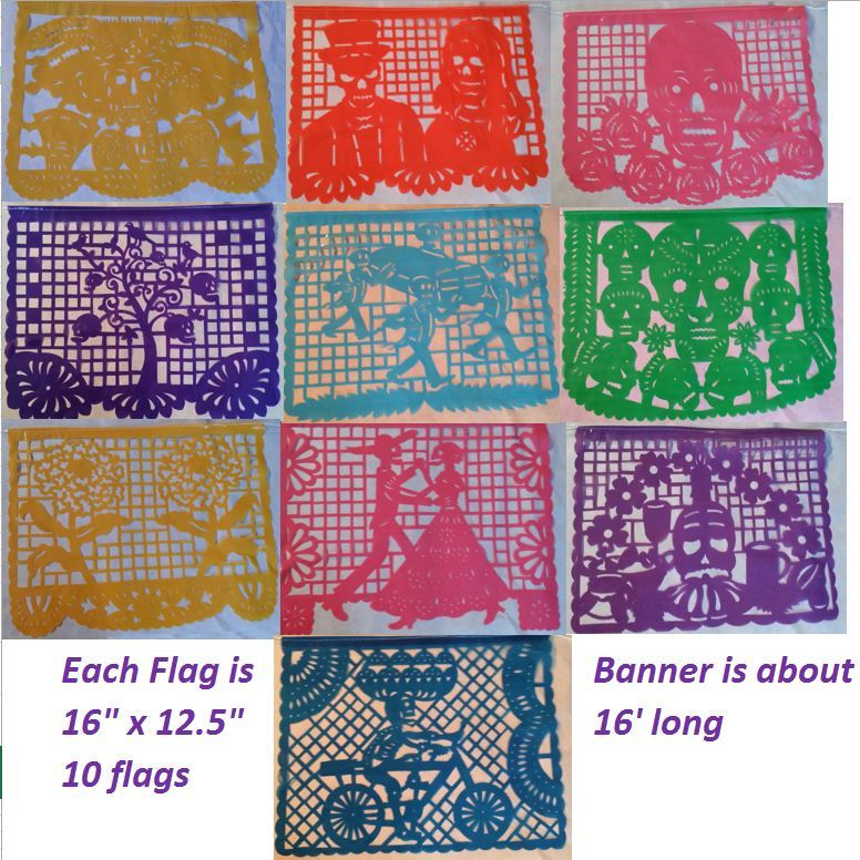 Mexican Day of the Dead Papel Picado Cutout Flags Bunting Plastico Paper Plastic