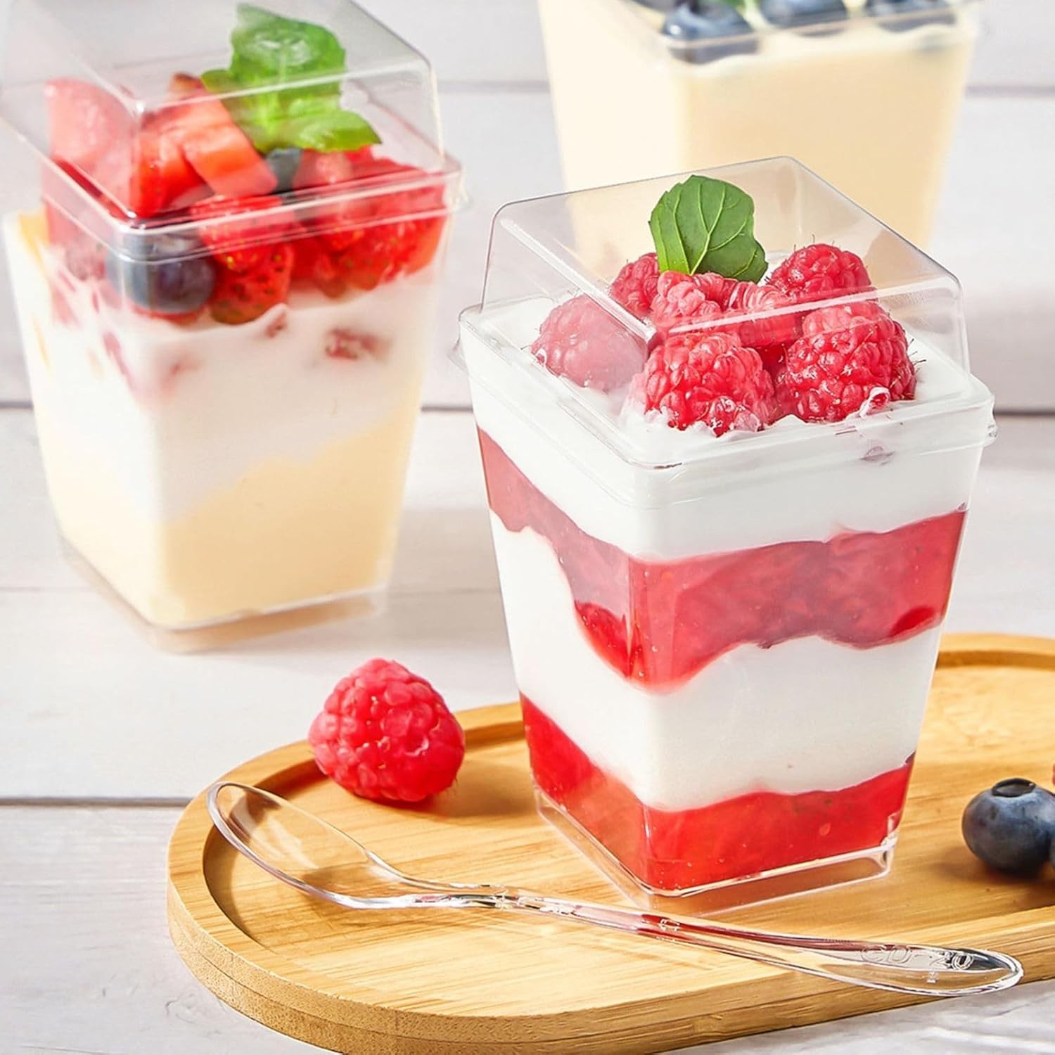 50 Pack 5 oz Plastic Dessert Cups with High Lids for Party, Mini Dessert Cups…