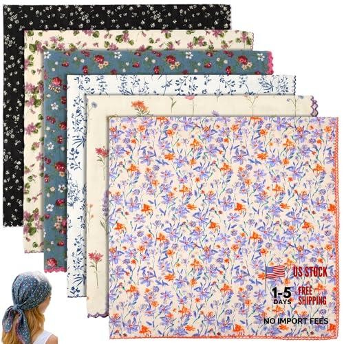 6 Pcs Floral Cotton Bandanas for Women 22×22 Inch Assorted Floral Printed