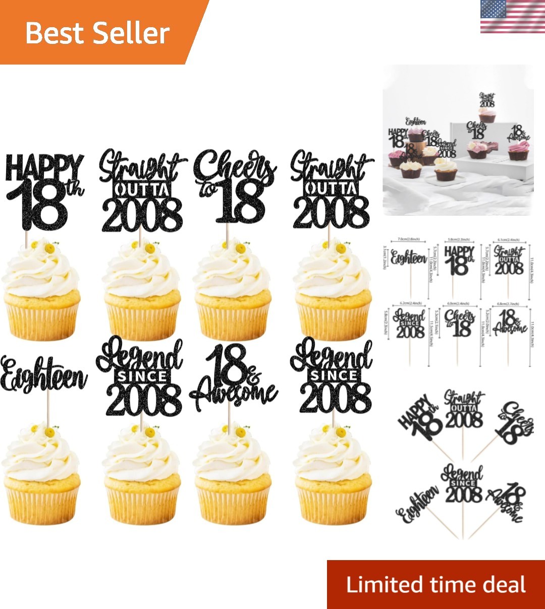 24PCS Black 18th Birthday Cupcake Toppers Eighteen Happy 18th Straight Outta …