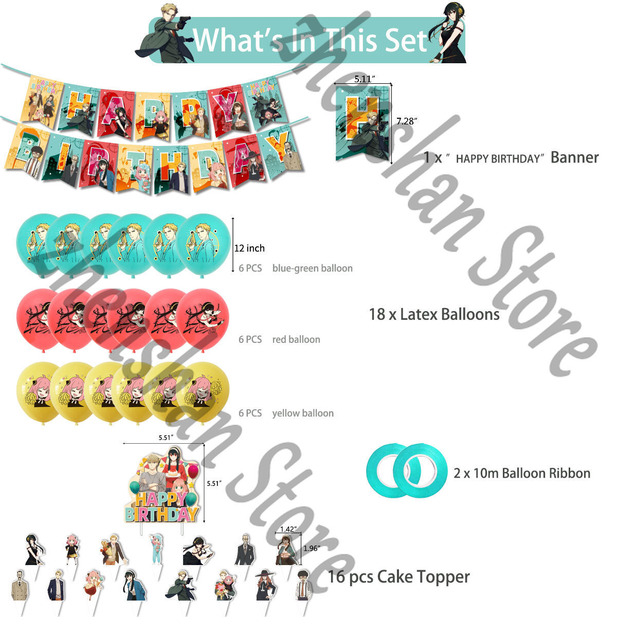 SPY×FAMILY Supplies Birthday Party Set Balloons Cake Toppers Banner Decor Gift A
