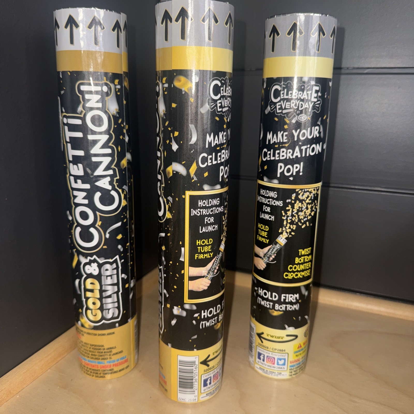 4 Confetti Cannon Poppers Gold & Silver 11” Tall Adult Supervision NEW
