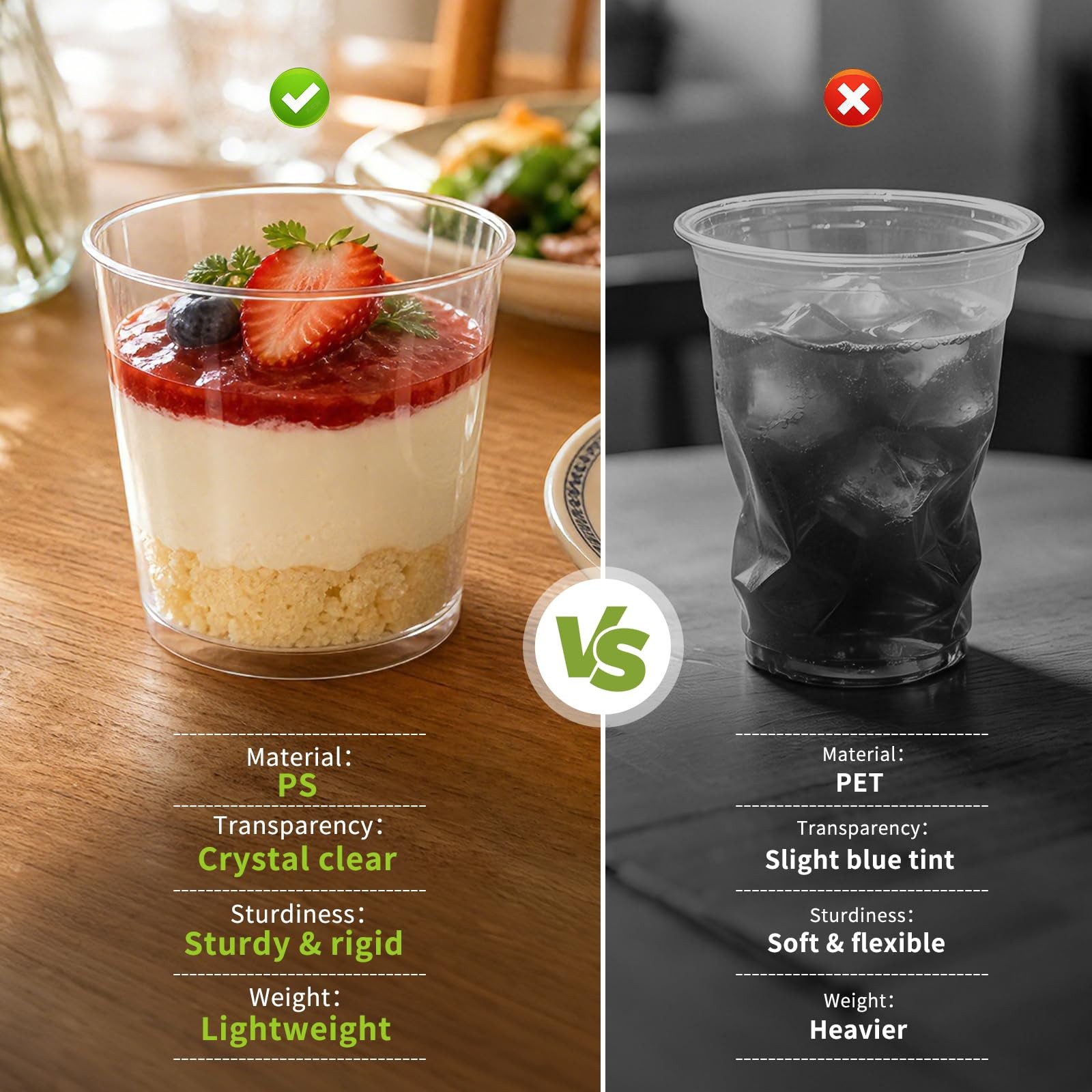 50 Pack 5 oz Disposable Plastic Dessert Cups, BPA-Disposable Square Dessert C…