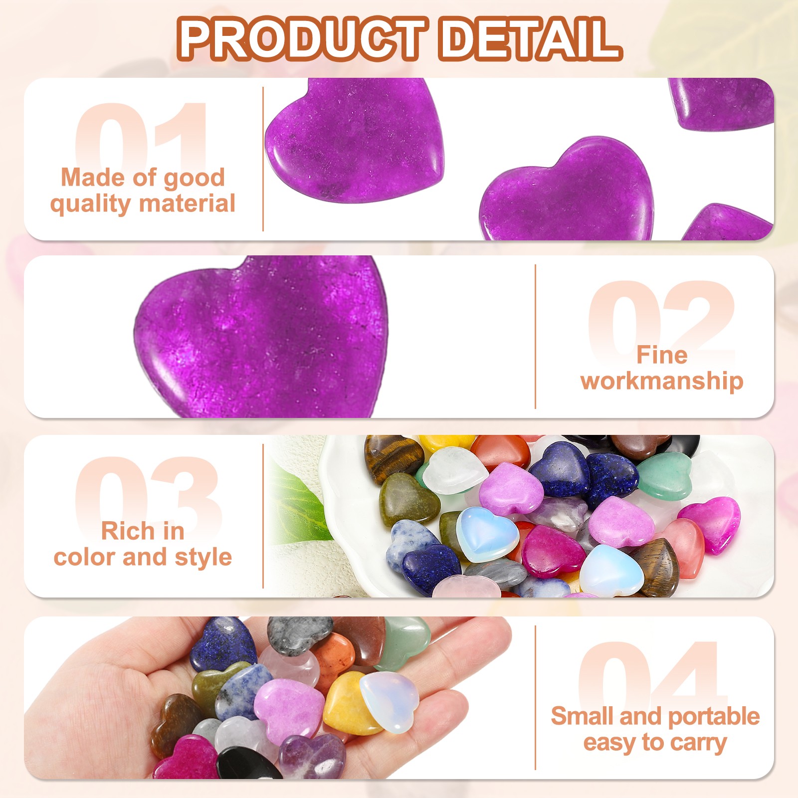 20 Pcs Heart Crystals Stone Natural Crystal Love Gemstone Bulk Set Purple