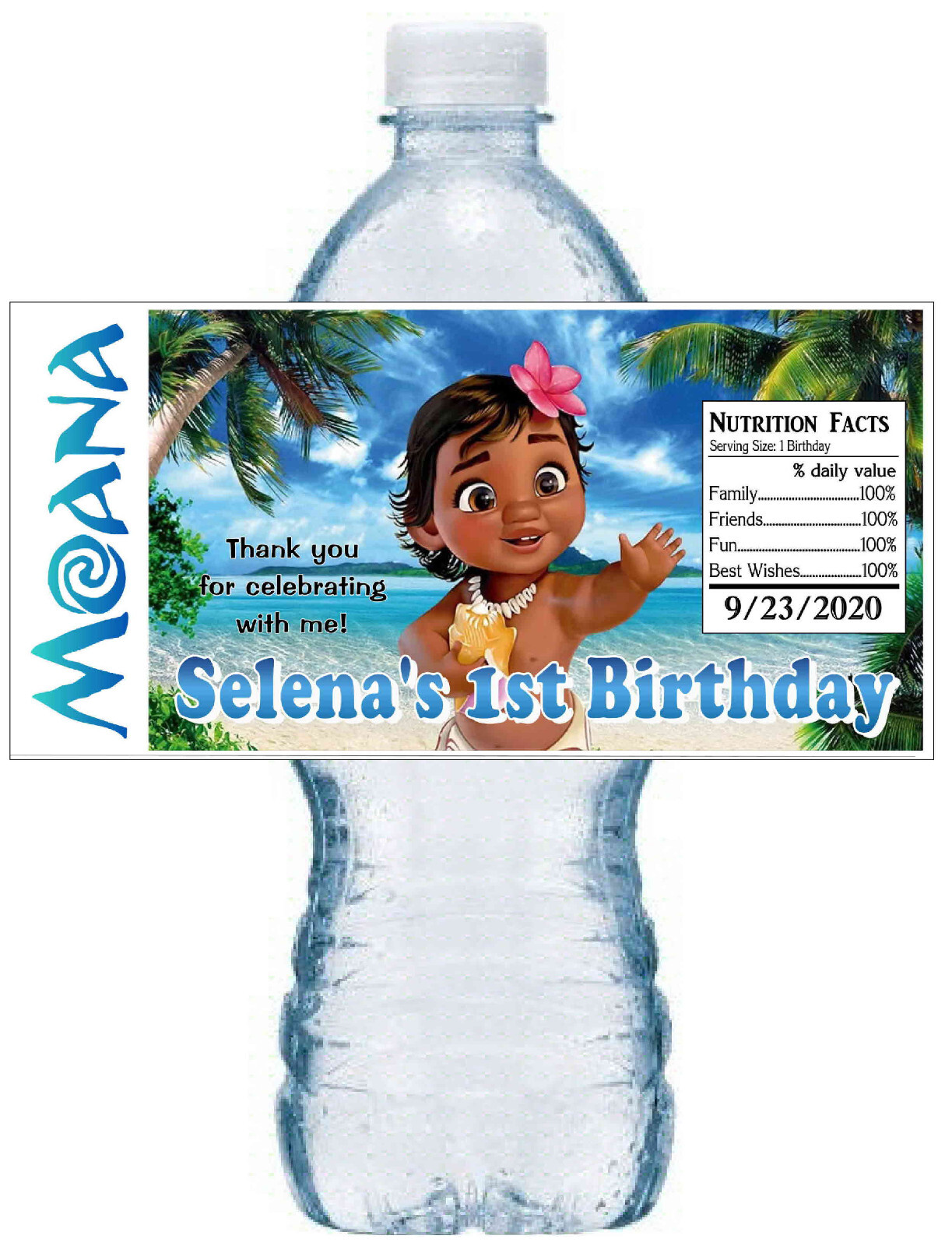 20 ~ BABY MOANA BIRTHDAY PARTY FAVORS WATER BOTTLE LABELS