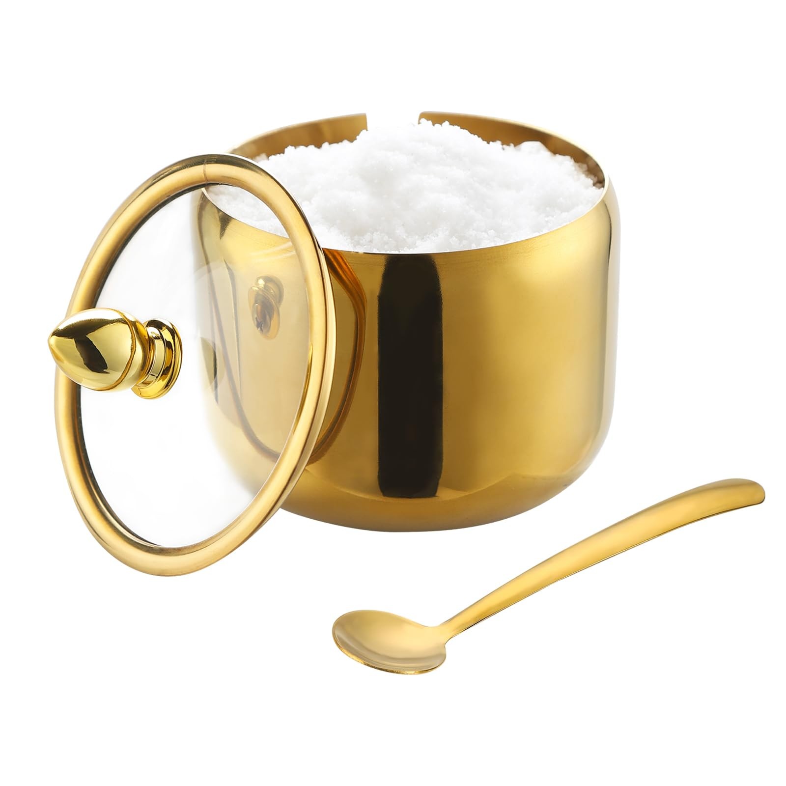 IBWell 10oz Sugar Bowl with Lid and Spoon Gold Sugar Container with Spoon for Co
