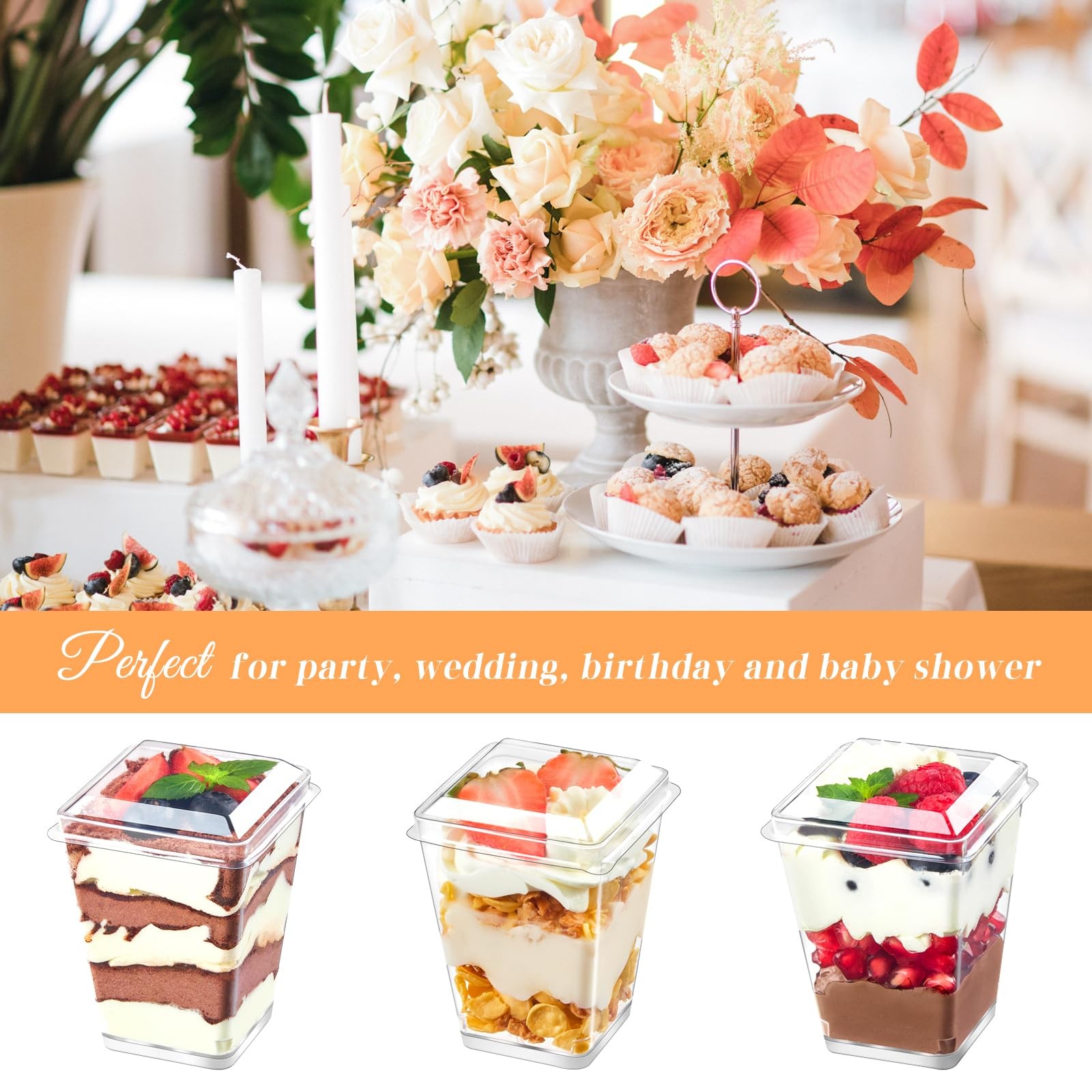 100 Pack 5 oz Plastic Dessert Cups with Lids Spoons Clear Parfait Cups 5oz