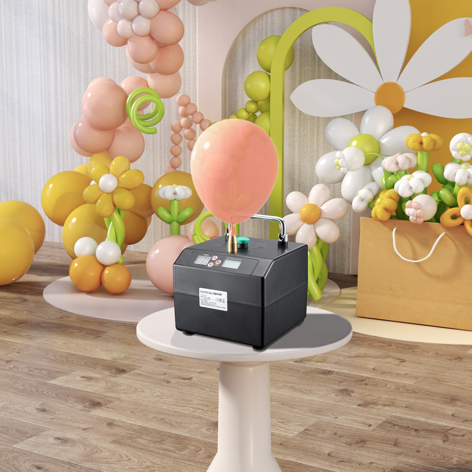 120W Electric Balloon Pump Inflator Digital Timer Air Blower Machine For Party