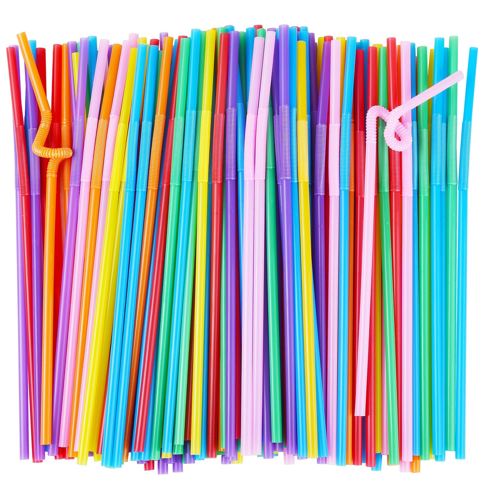 ALINK 200 PCS Flexible Plastic Drinking 200 Count (Pack of 1), Rainbow
