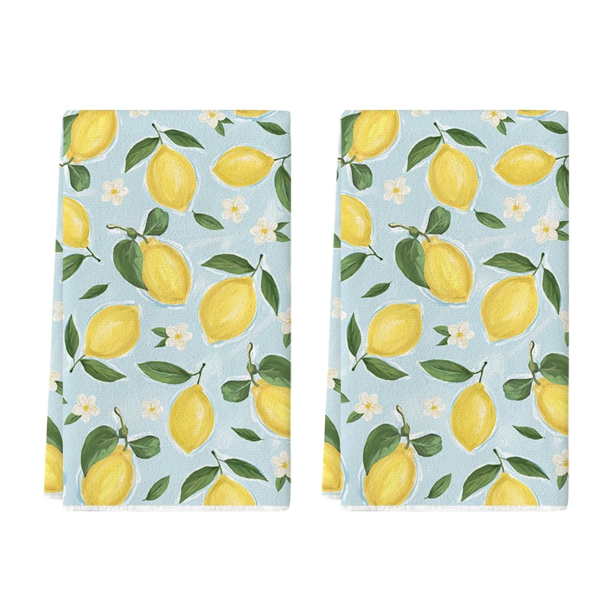 Artoid Mode Blue Lemon Flower Floral Summer Kitchen Towels Dish Towels, 18×26 In