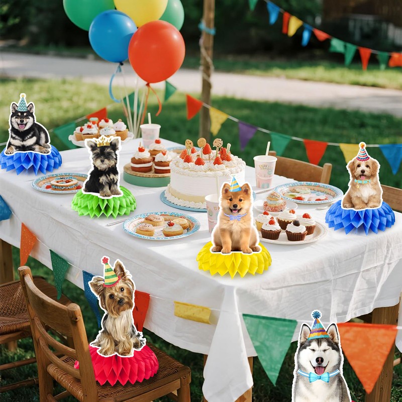 9pcs Dog Honeycomb Centerpieces, Dog Party Honeycomb Decorations for Puppy Table