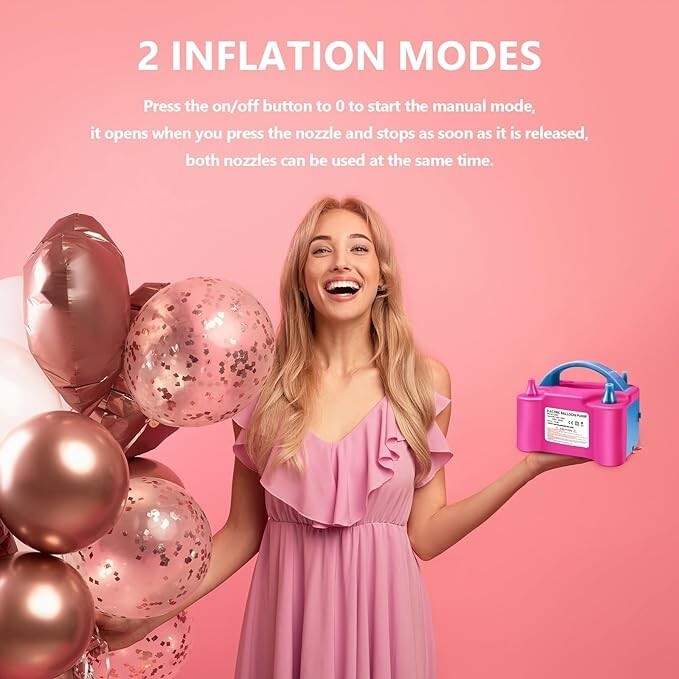 Portable Electric Balloon Pump 2 Nozzle Air Blower Inflator Party w Ribbon FREE