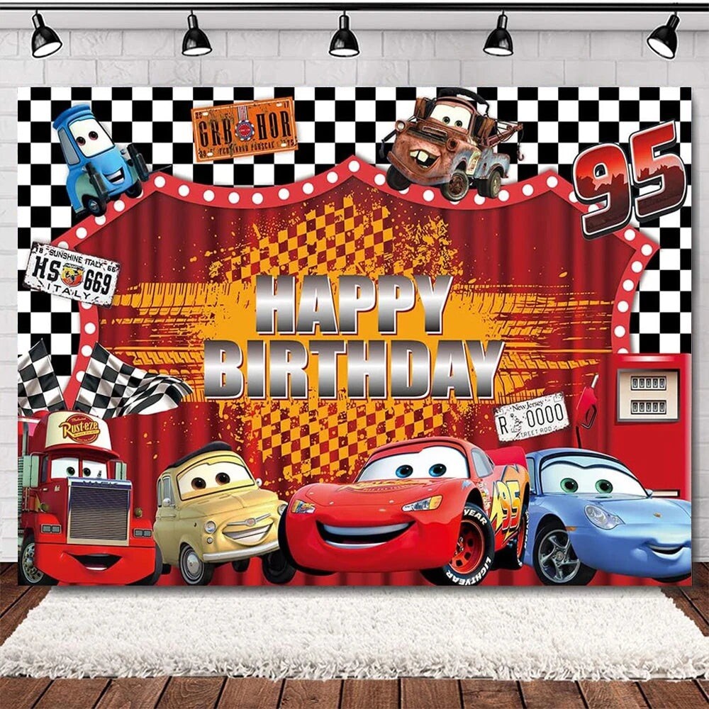 Cars Lightning McQueen Birthday Party Decorate, 5×3.5ft Happy Birthday Backdrop