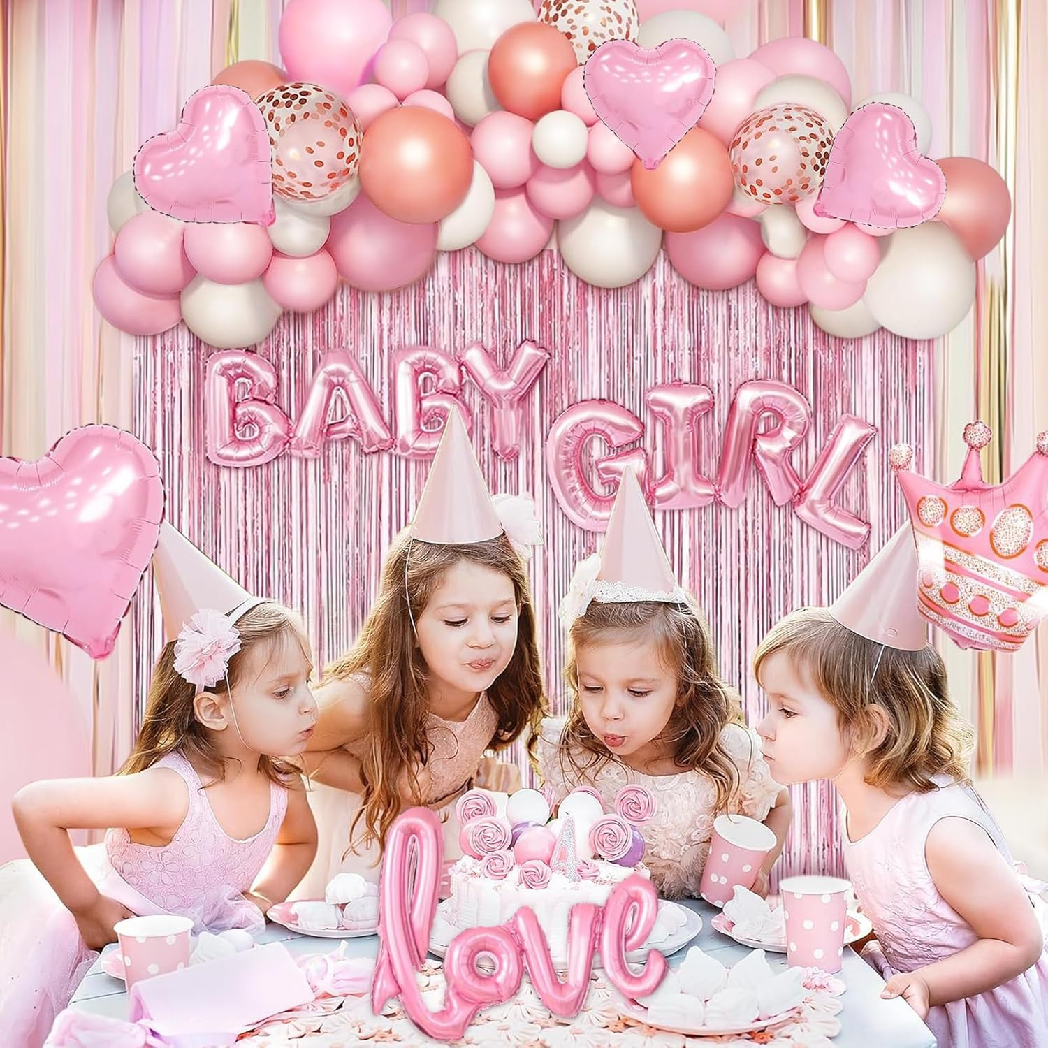 Baby Girl Pink And White Decorations For Shower Party Balloons Set Clearance