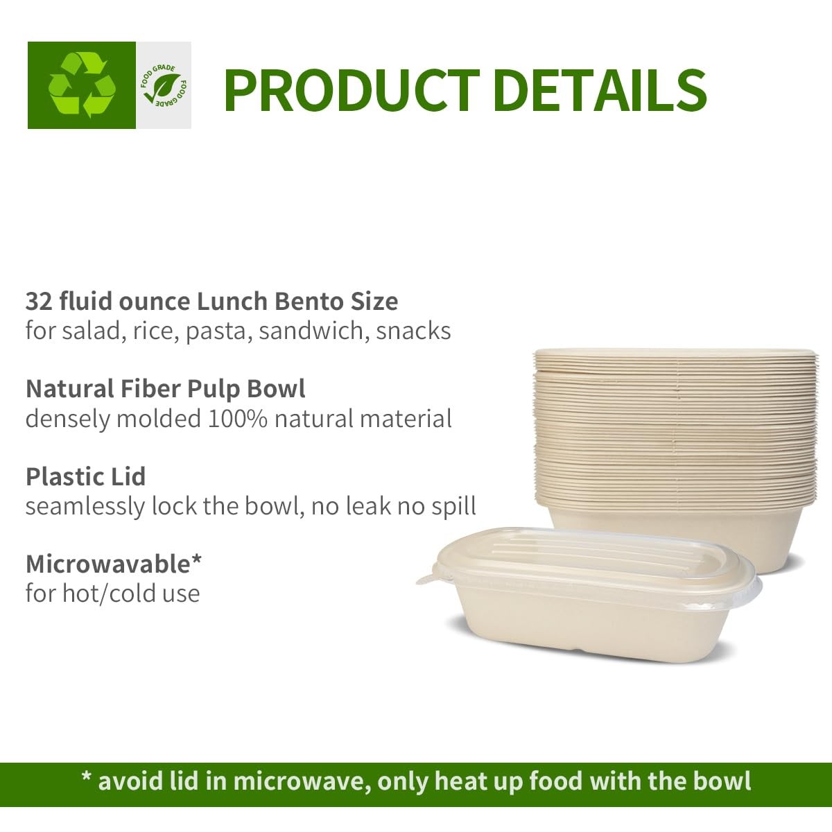 32 oz Disposable Meal Prep Containers with Lids 50 Pack | Disposable Food Con…