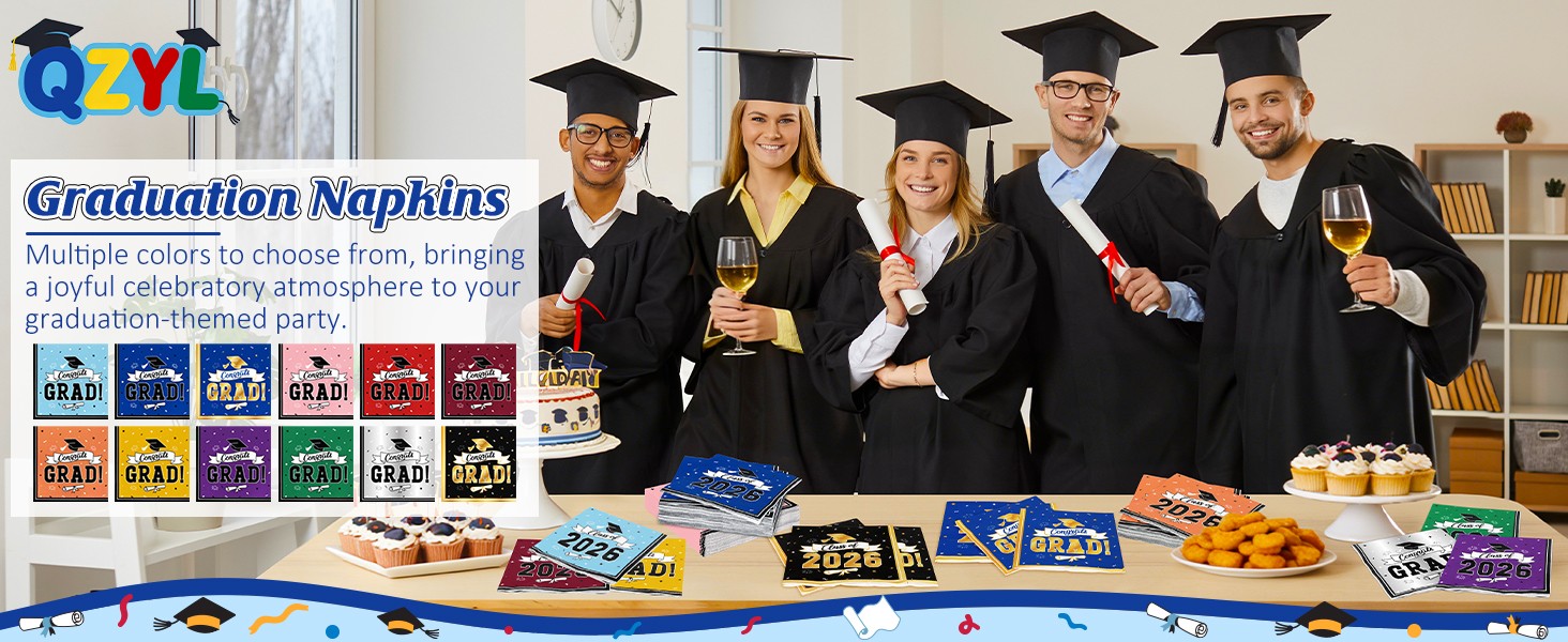 50 Pack Graduation Napkins, 6.5 X 6.5 Inches Blue Graduation Decorations 2026,