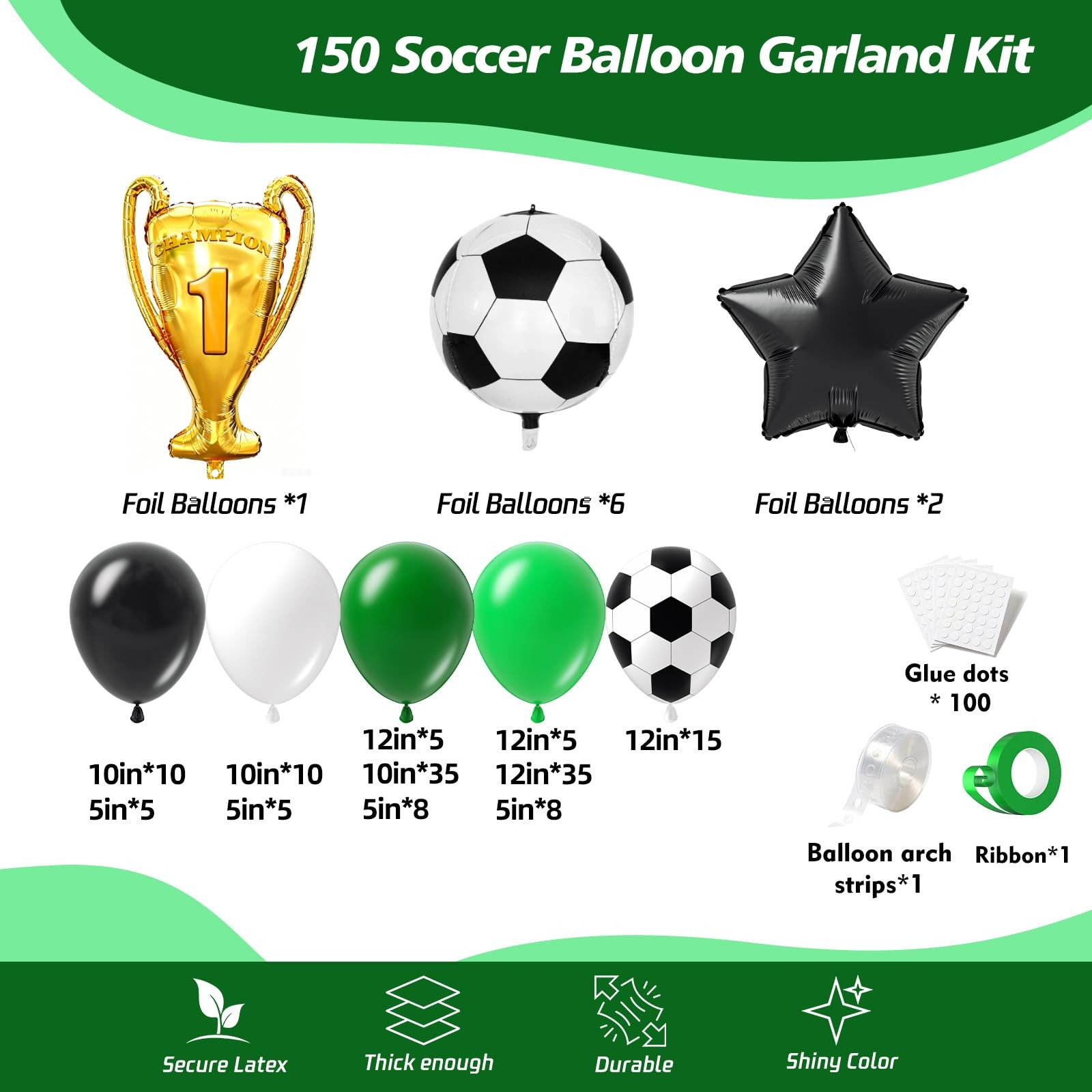 150Pcs Soccer Balloon Garland Arch Kit – Dark Green White Black Soccer Party …