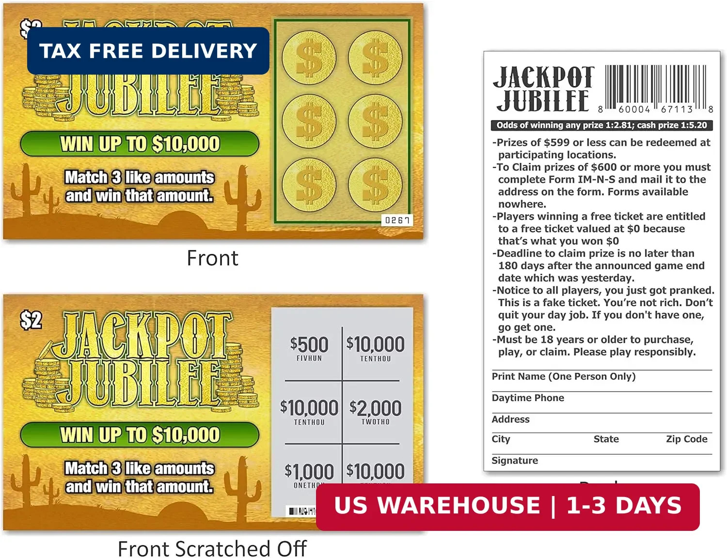Larkmo Prank Gag Lottery Tickets – 10 Total Tickets, All Same Design, These Lott