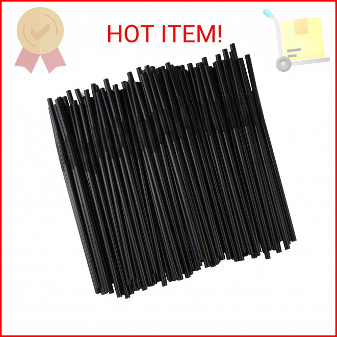 ALINK 200 PCS Flexible Black Plastic Drinking Straws, 10.3 Inches Extra Long Dis