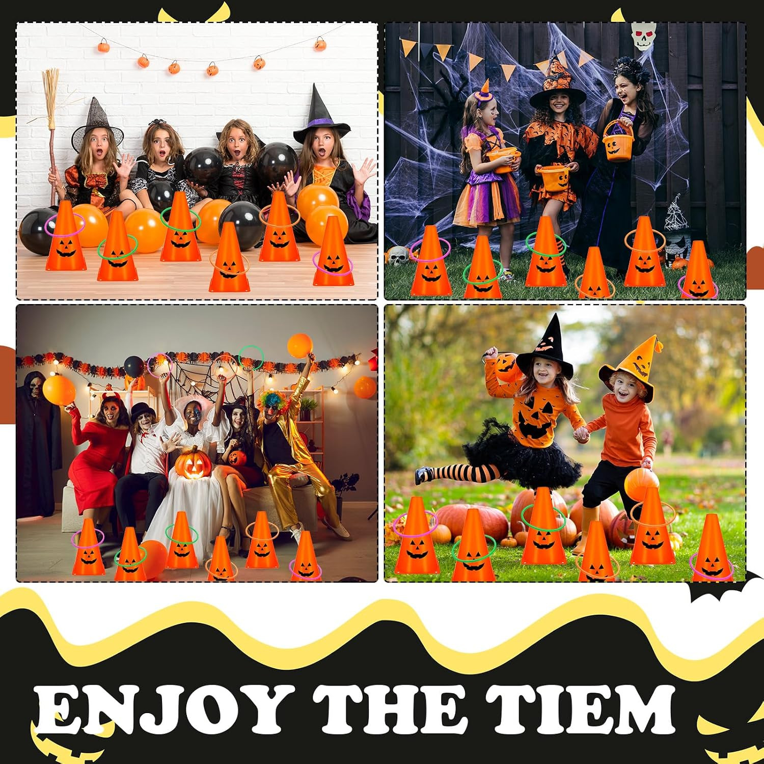 24 PcsHalloween Ring Toss Game Outdoor Carnival Party Games Include 6 Plastic Co
