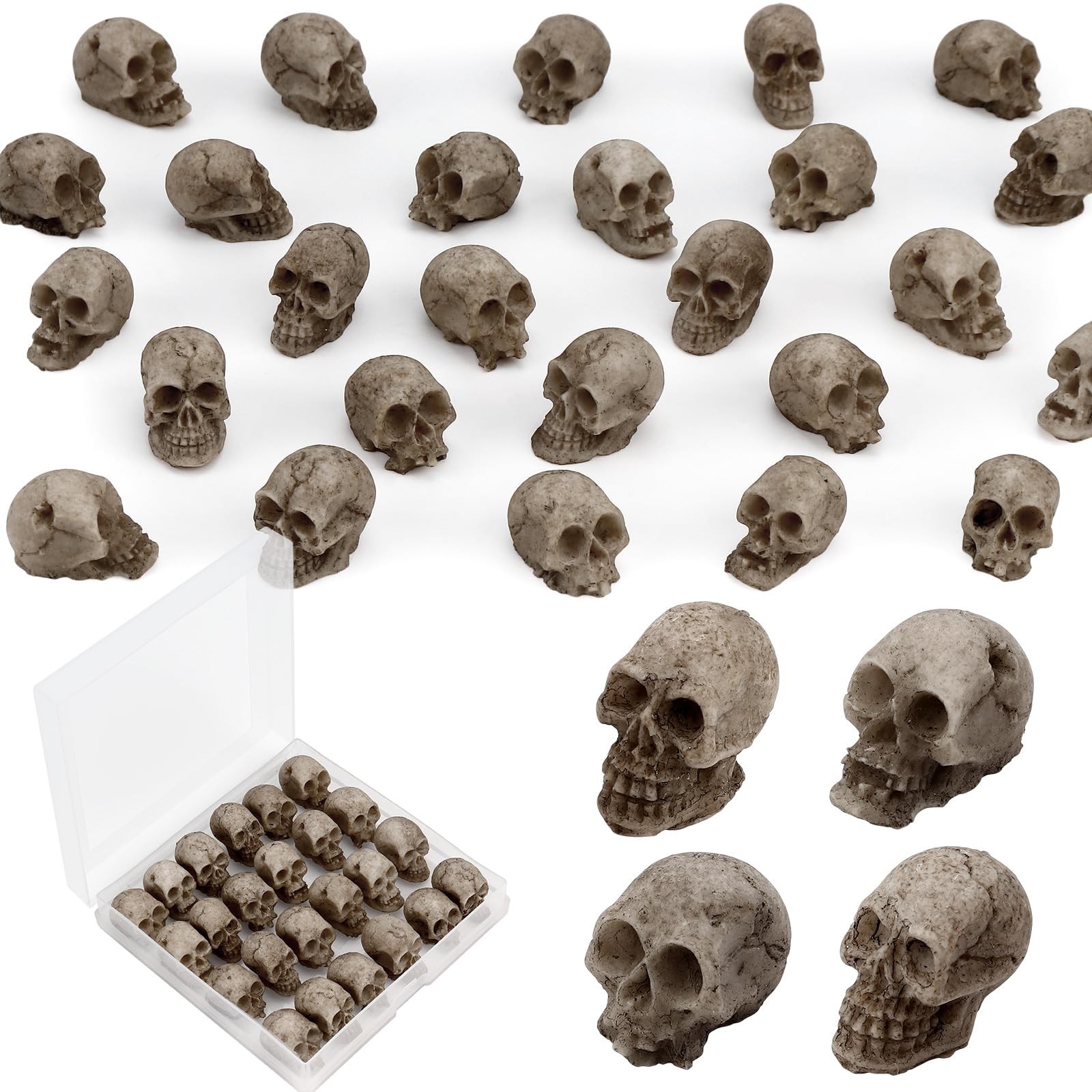 24 PCS Mini Skull Heads, Miniature Skeleton Heads Figurines, Tiny Resin Skull…