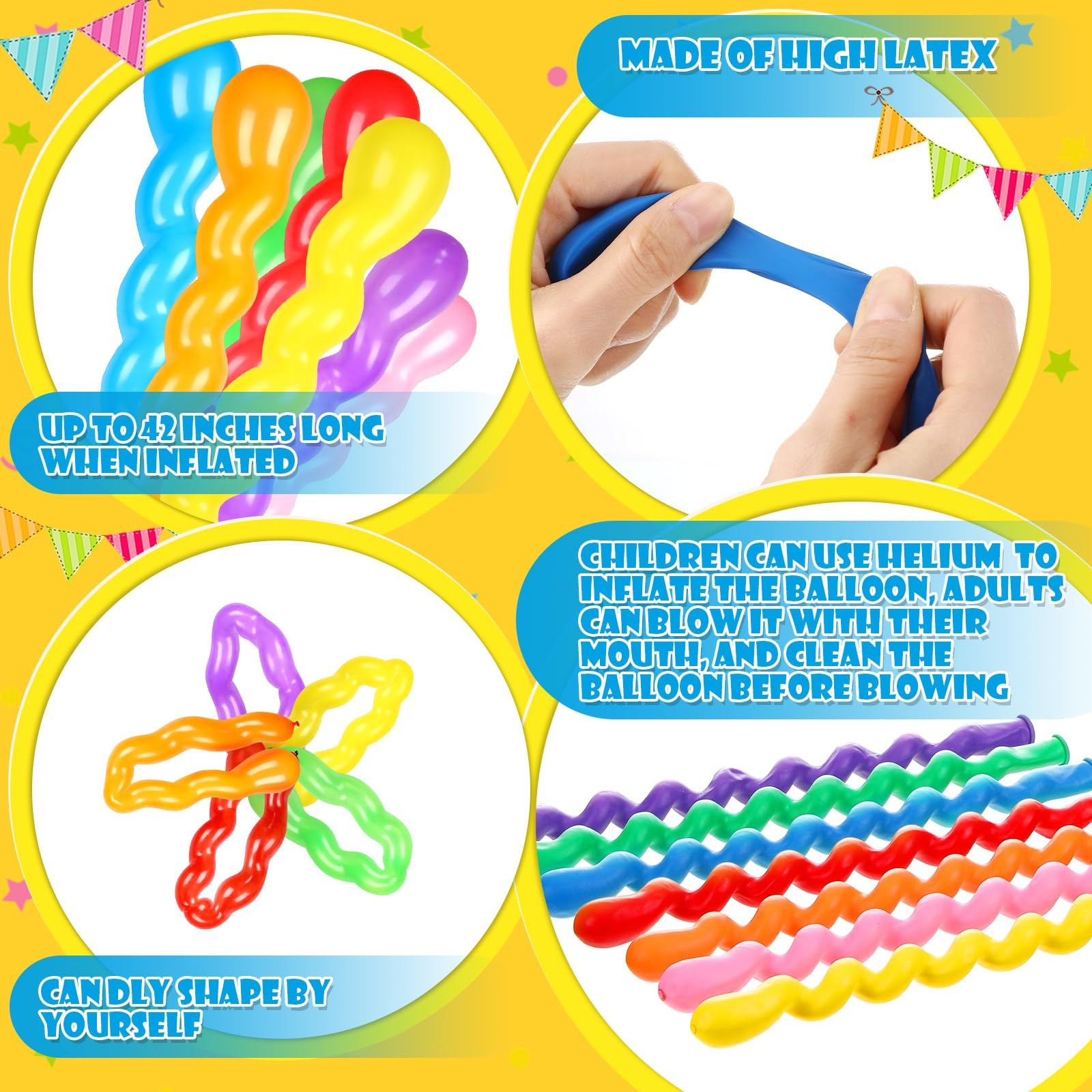 500 Pcs 40 Inches Latex Spiral Balloons – 9 Assorted Colors Party Decorations