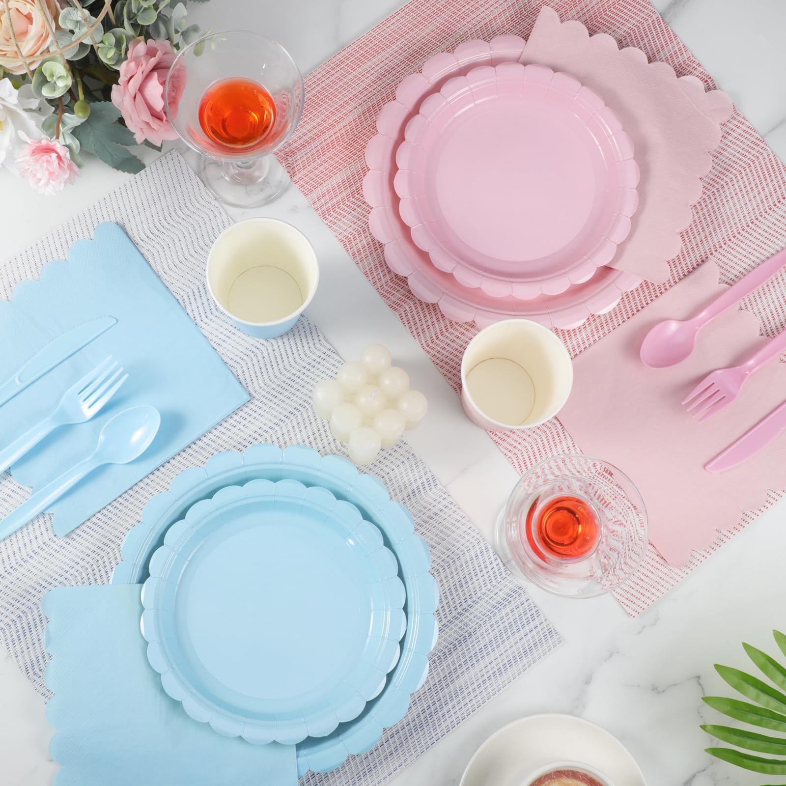 350 PCS Baby Gender Reveal Plates Napkins Party Supplies Light Pink Blue Set