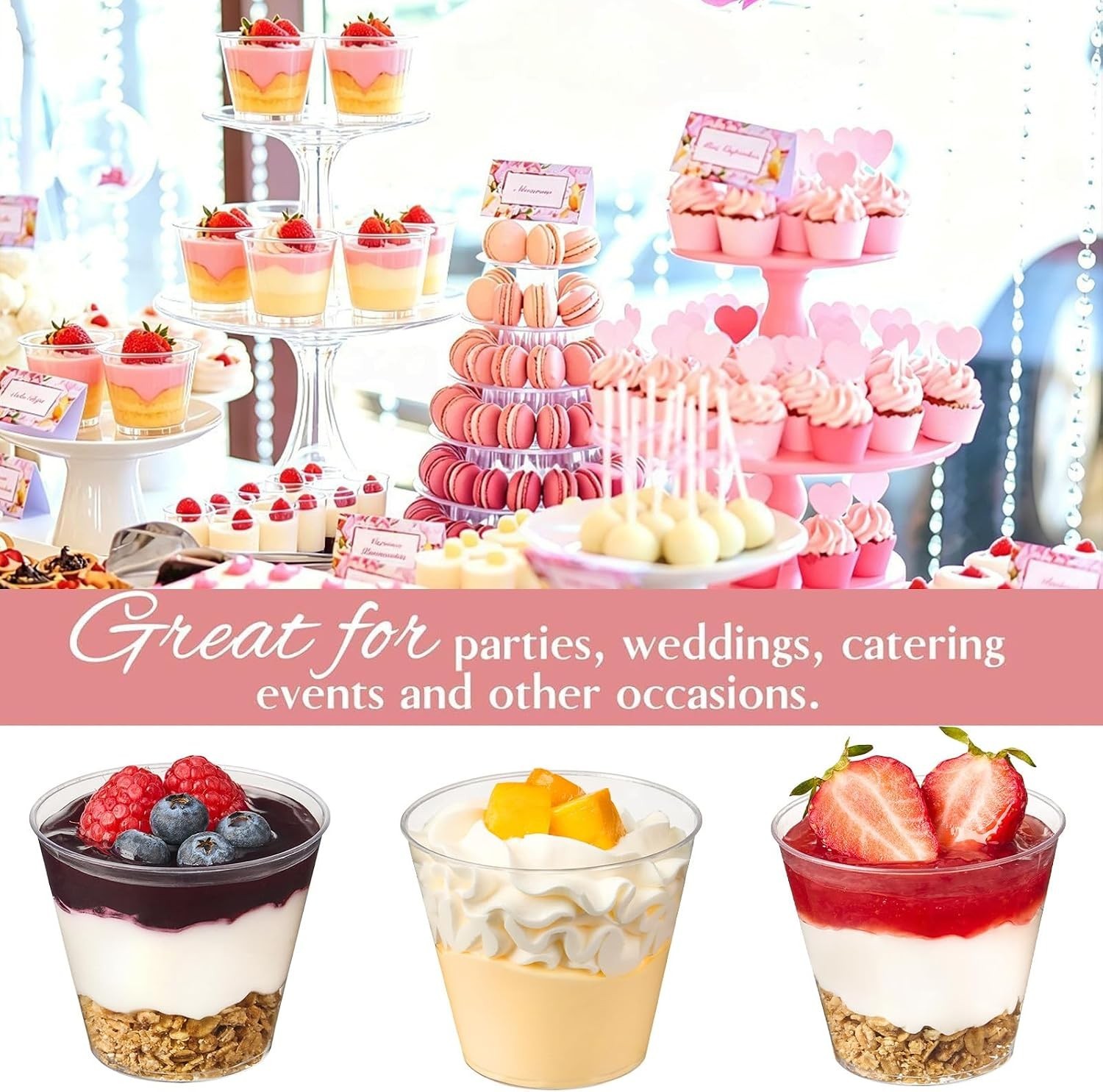 50 Pack 5 oz Plastic Dessert Cups with Spoons, Mini Mousse Cup Round Pudding …