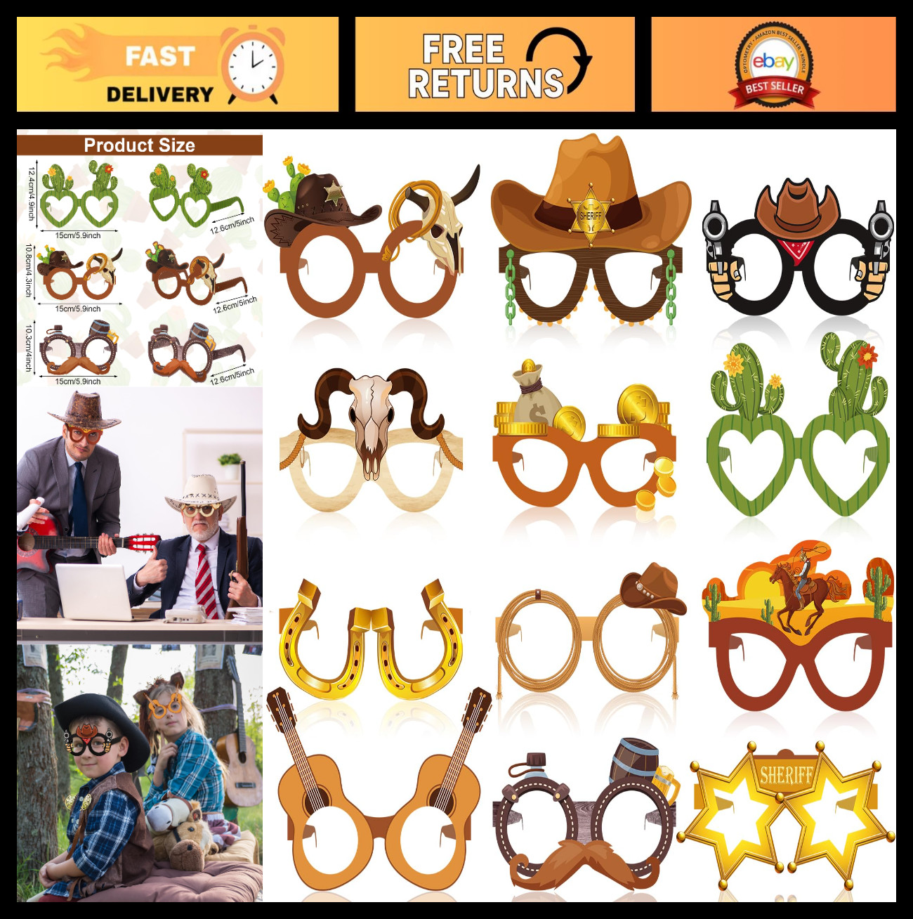 48 Pcs Cowboy Photo Booth Props – Western Party Favors & Wild West Decor Supplie