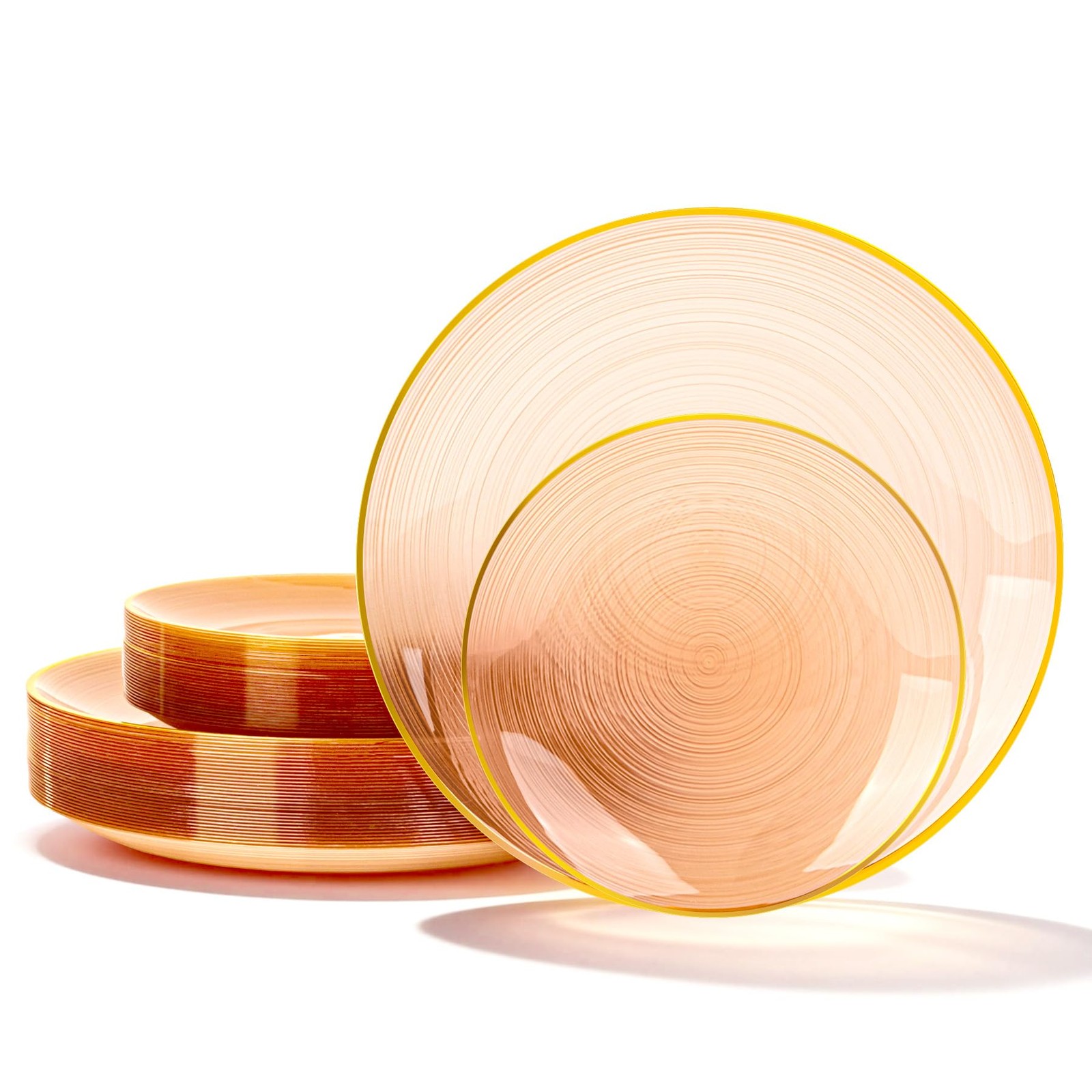 60PCS Orange Plastic Plates with Gold Rim, Elegant Disposable Plates, Circula…