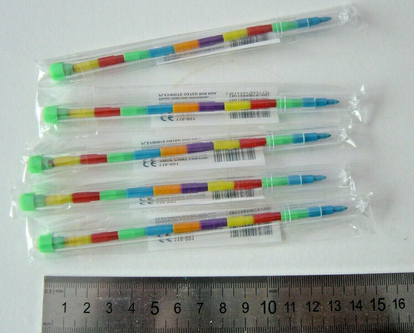 Pencil Crayon Stacker, swap point swop 15cm high, multi colours funky, party bag