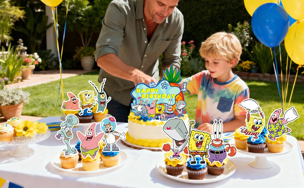 SpongeBob Birthday Cake Toppers SpongeBob Party Decorations Cupcake Toppers Set
