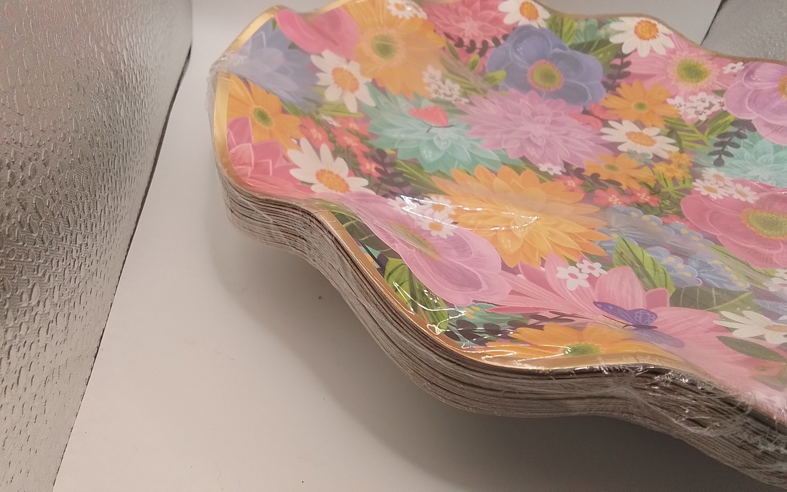 Deep Scalloped Floral All Occasion Disposable Tableware Paper Plates and Napkins