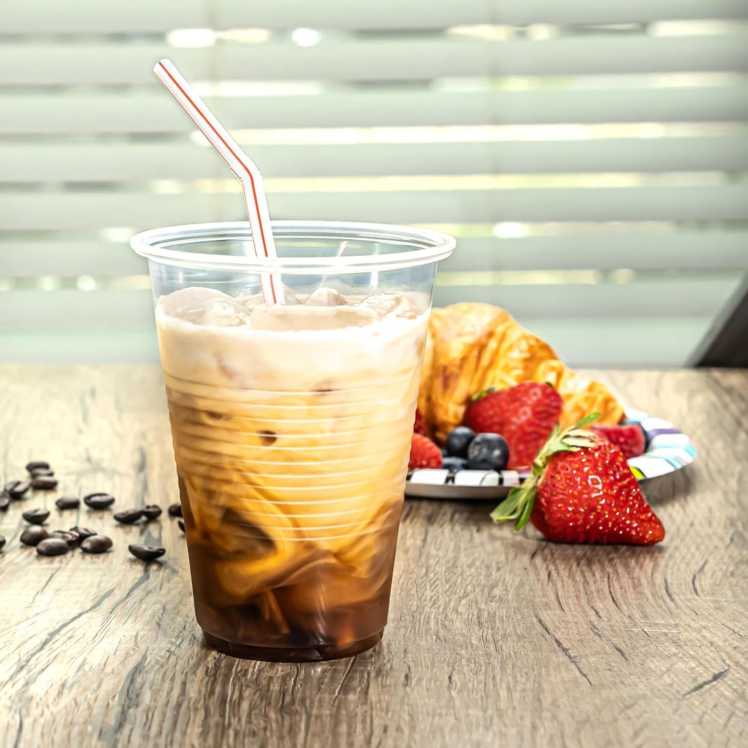 Amazon Basics Disposable Striped Plastic Flex Straws, BPA Free, Food-Safe, 7.5″