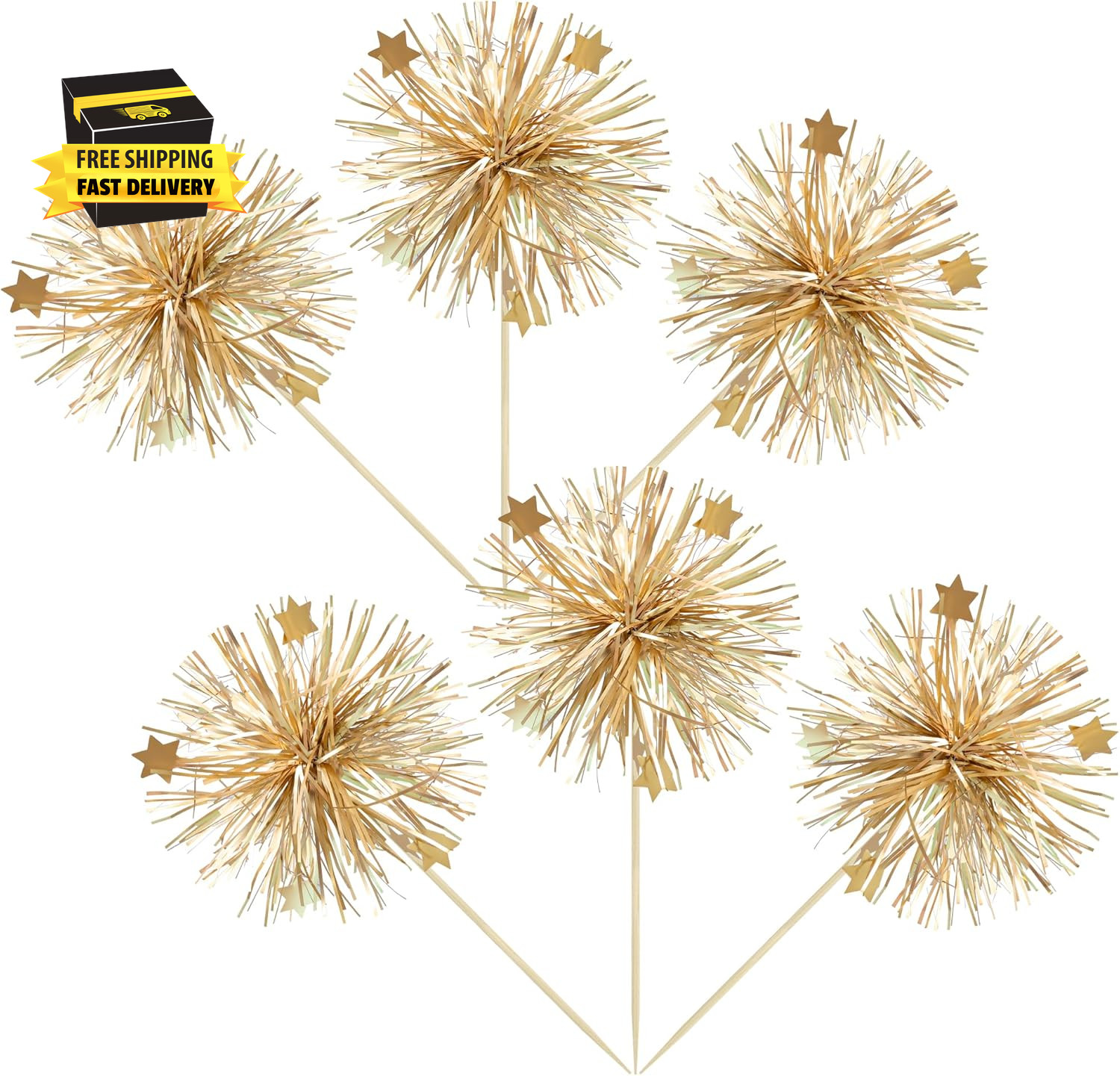 30Pcs Foil Firework Cupcake Toppers Party Birthday Cake Toppers Supplies Sparkle