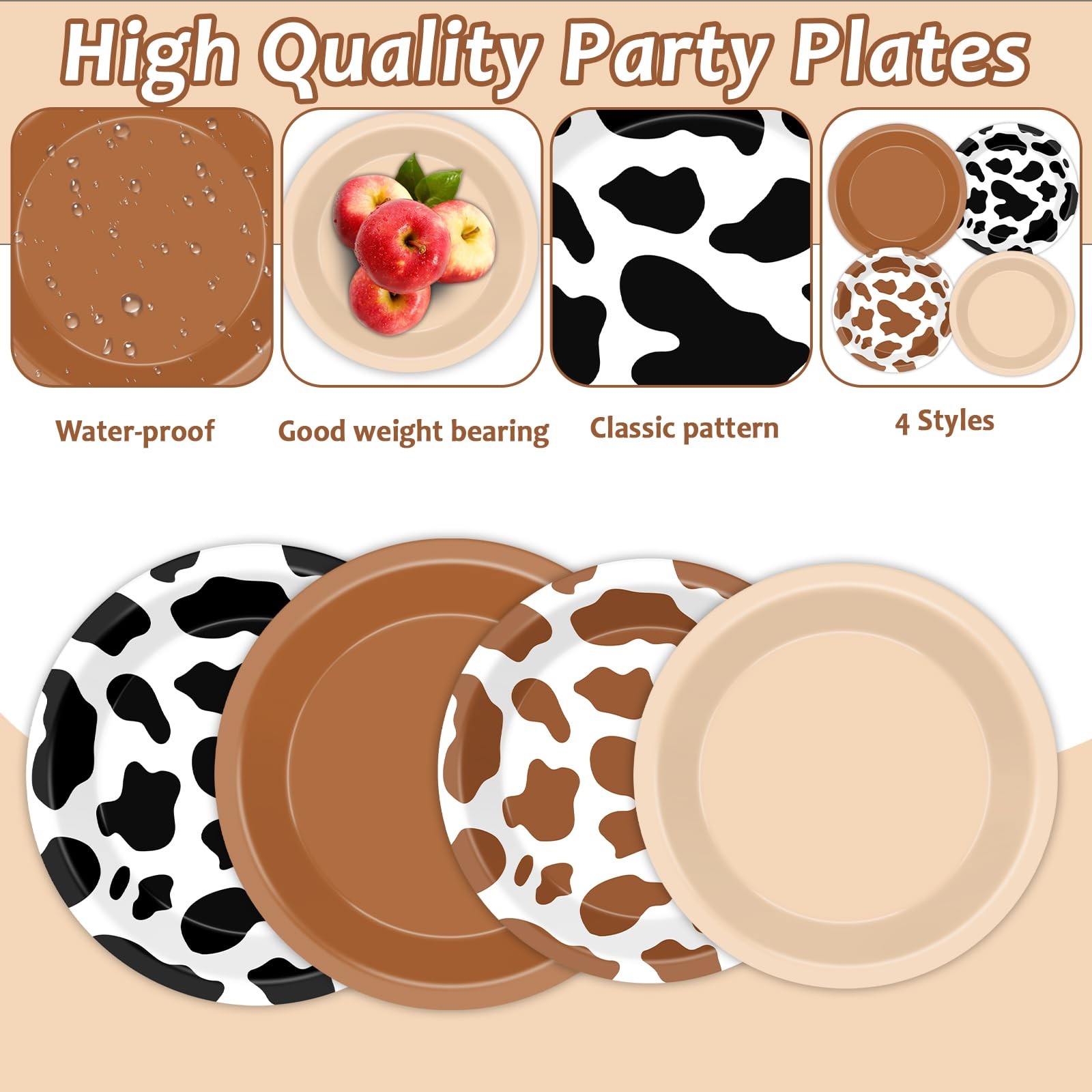 96PCS Western Cowboy Party Plates and Napkins Cow Print Party Supplies Brown …
