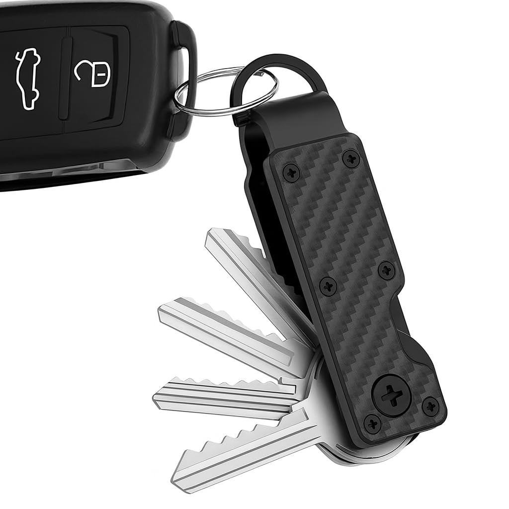 ASUFOIA Key Organizer, Minimalist Silent Key Fob, Compact Carbon Fiber EDC Key C