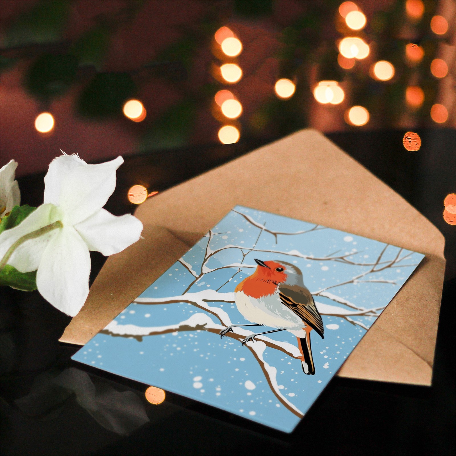 Robin Bird Snow Winter Tree Branch Christmas Fun Gift Festive Xmas Card