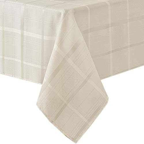 Elegance Plaid Contemporary Woven Solid Decorative 60 in x 144 in Oblong Beige