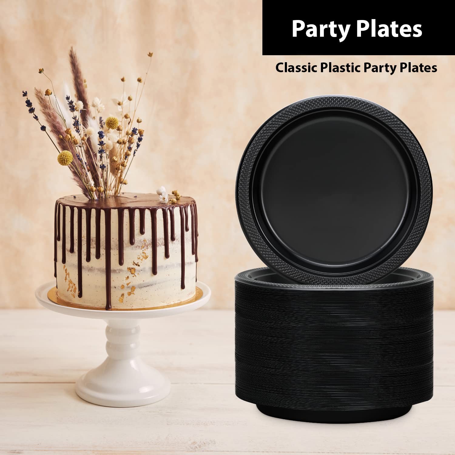 Black Plastic Plates 9 Inch – 50 count – 9 inch Plate – 50 count,