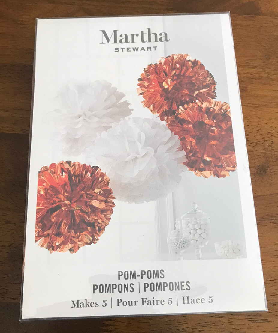 Martha Stewart Pom-Poms, 5 Pom Poms in White Rose Gold Copper Decor NEW!