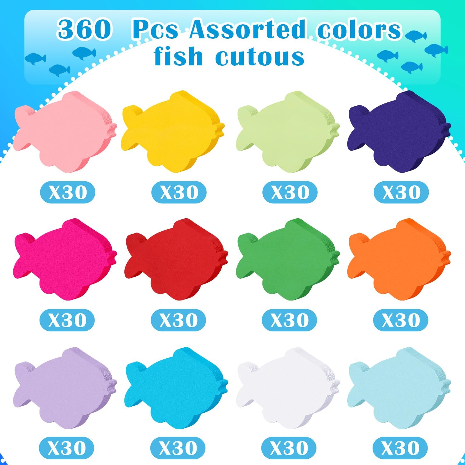 360 PCS 3.9 Inch Assorted Color Paper Fish Cutouts Die Cut DIY Craft Decor