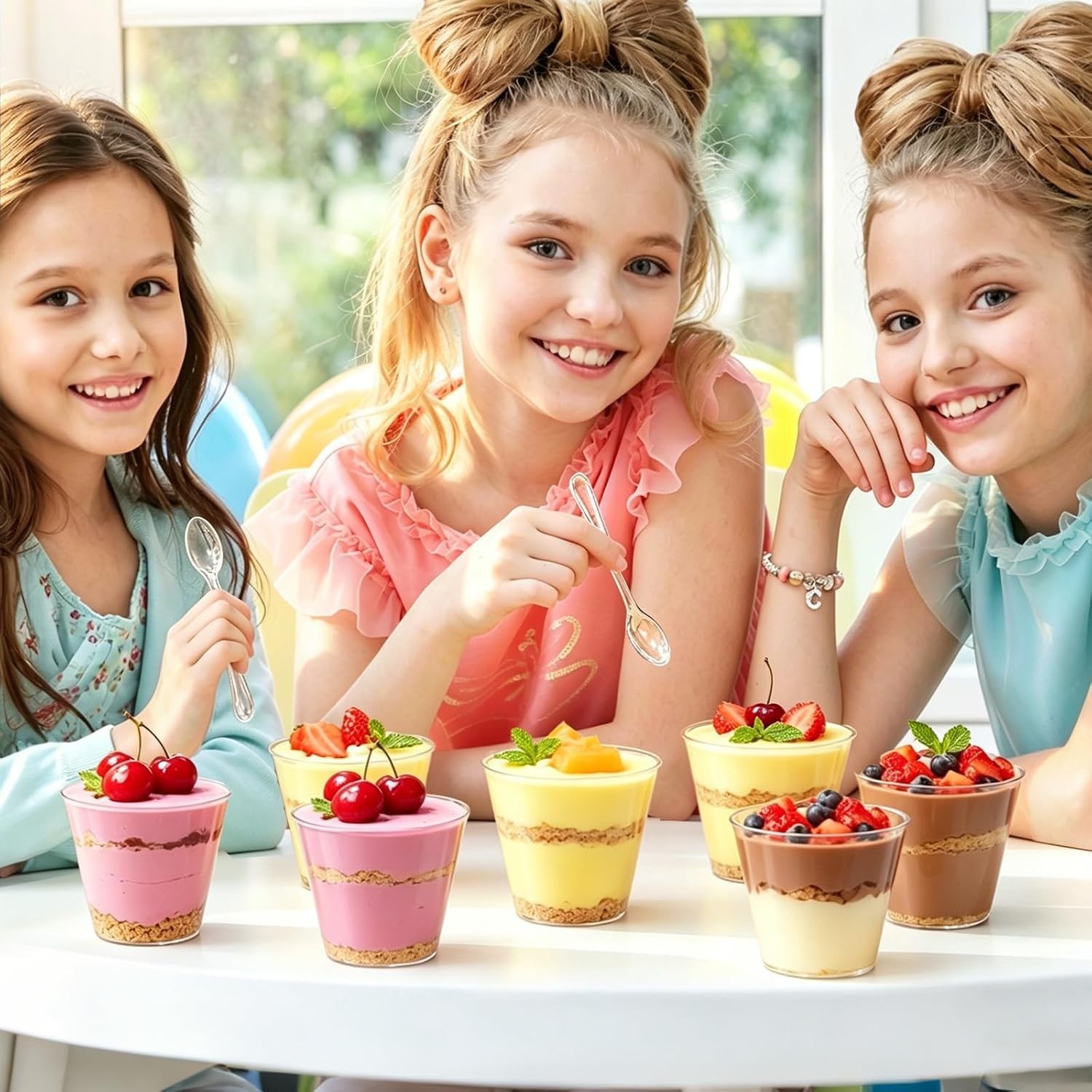 50 Pack 5 oz Plastic Dessert Cups with Spoons, Mini Mousse Cup Round Pudding …