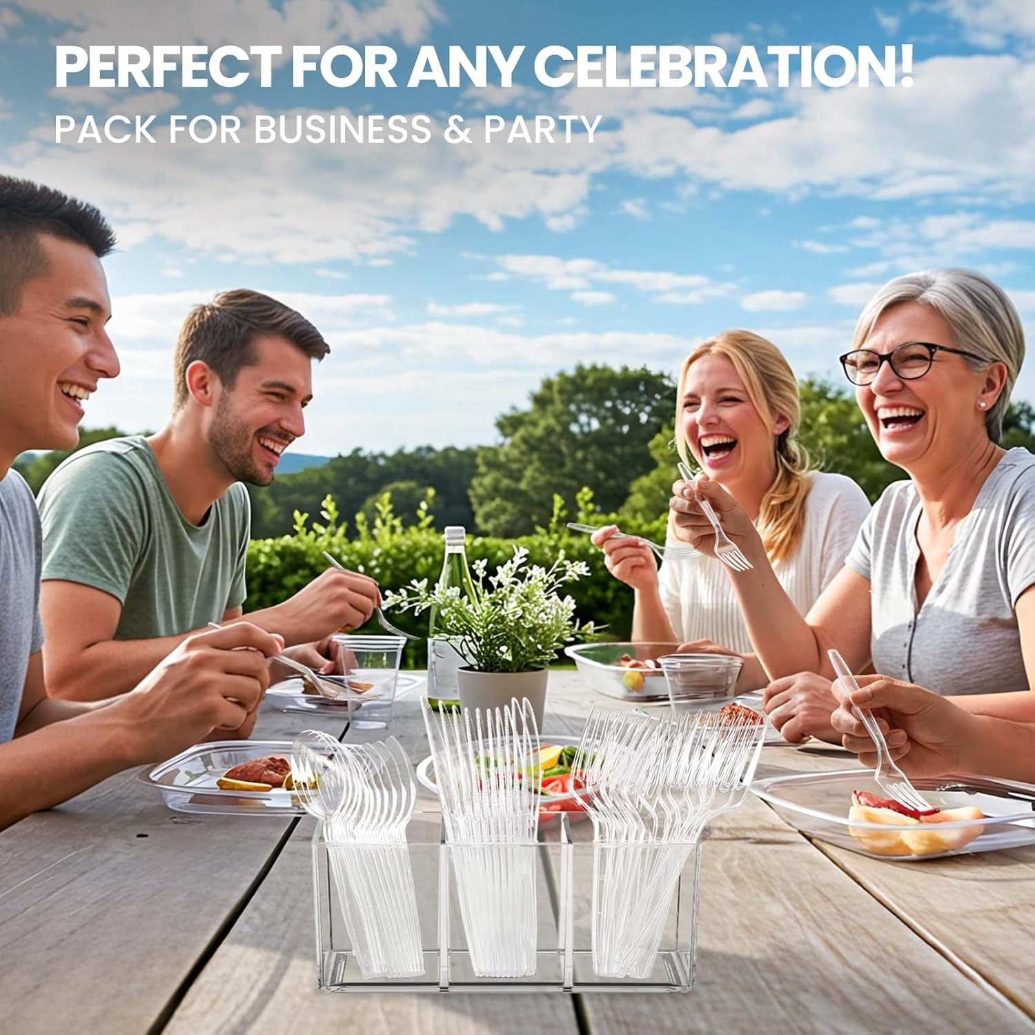 400 Count Heavy Duty Plastic Silverware, BPA-Free, Clear Plastic Cutlery Set,