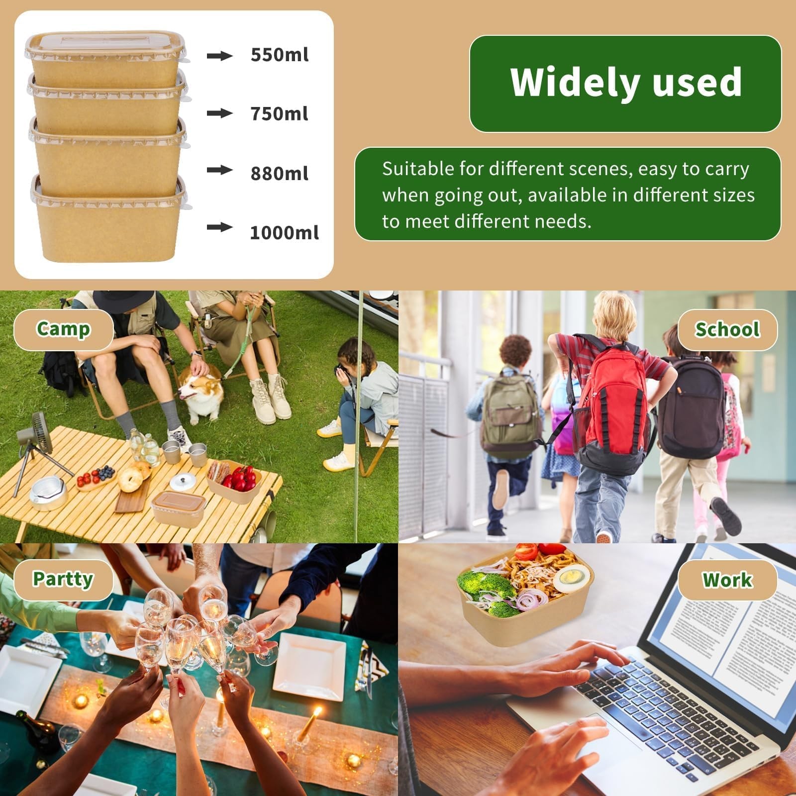 Recipientes de papel de 29 oz, recipientes desechables para alimentos con tapa